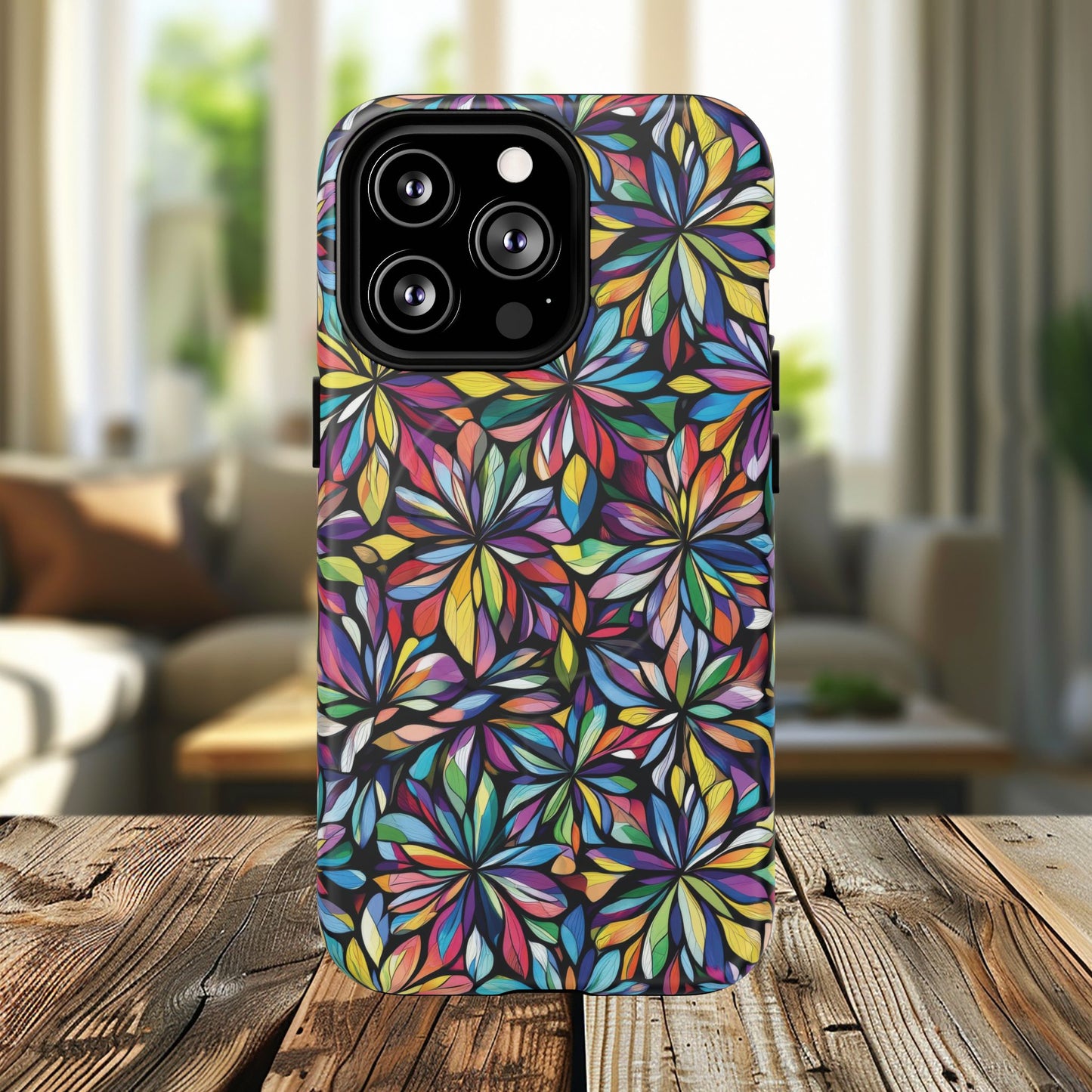 Prism Petal Burst Tough Magnetic iPhone Case, Colorful iPhone Case, Unique Gift for Flower Lovers, Stylish stained Glass Accessory