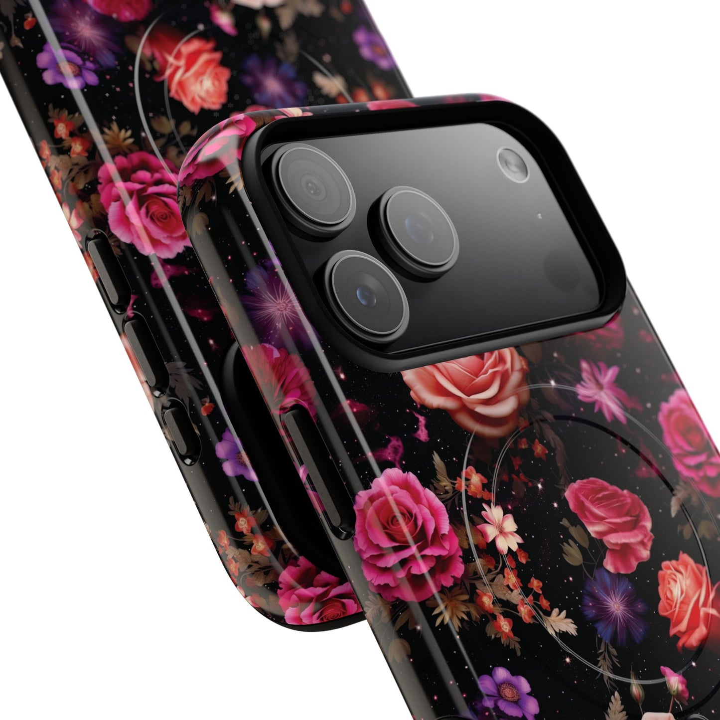 Starry Rose Garden Tough Magnetic Phone Case, Stylish Phone Cover, Gift for Her, Elegant Floral Design, Durable Phone Accessories