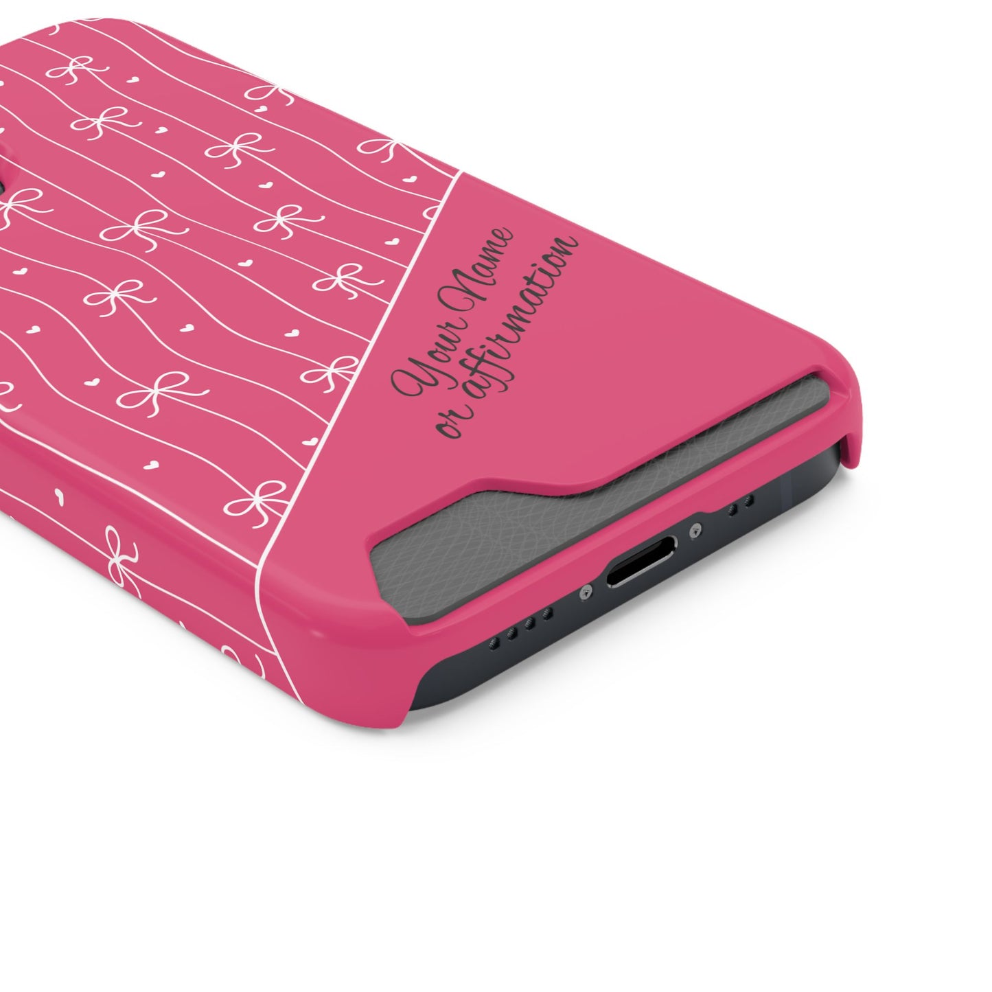 Personalized Pink Bow Coquette iPhone and Samsung Card Case — Custom Name or Affirmation