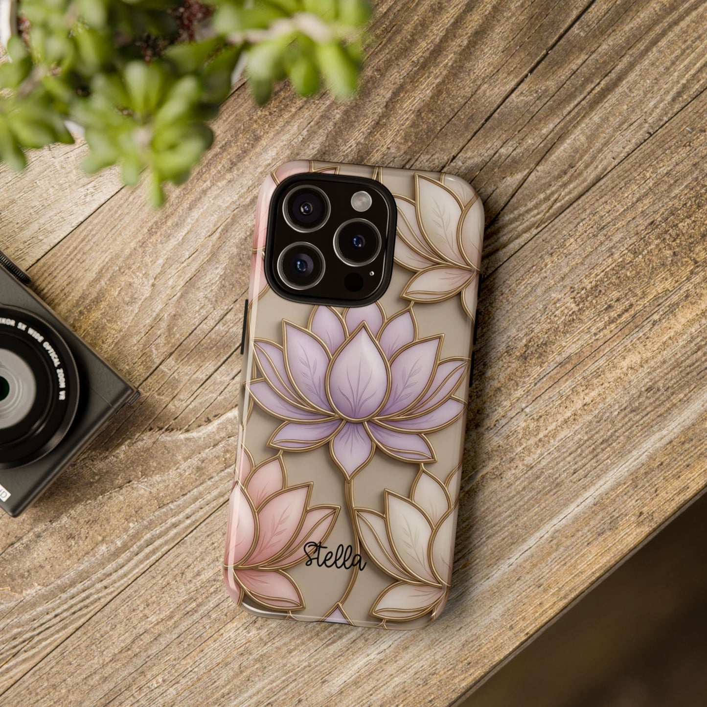 Personalized Lotus Floral Stained Glass Effect Tough Phone Case