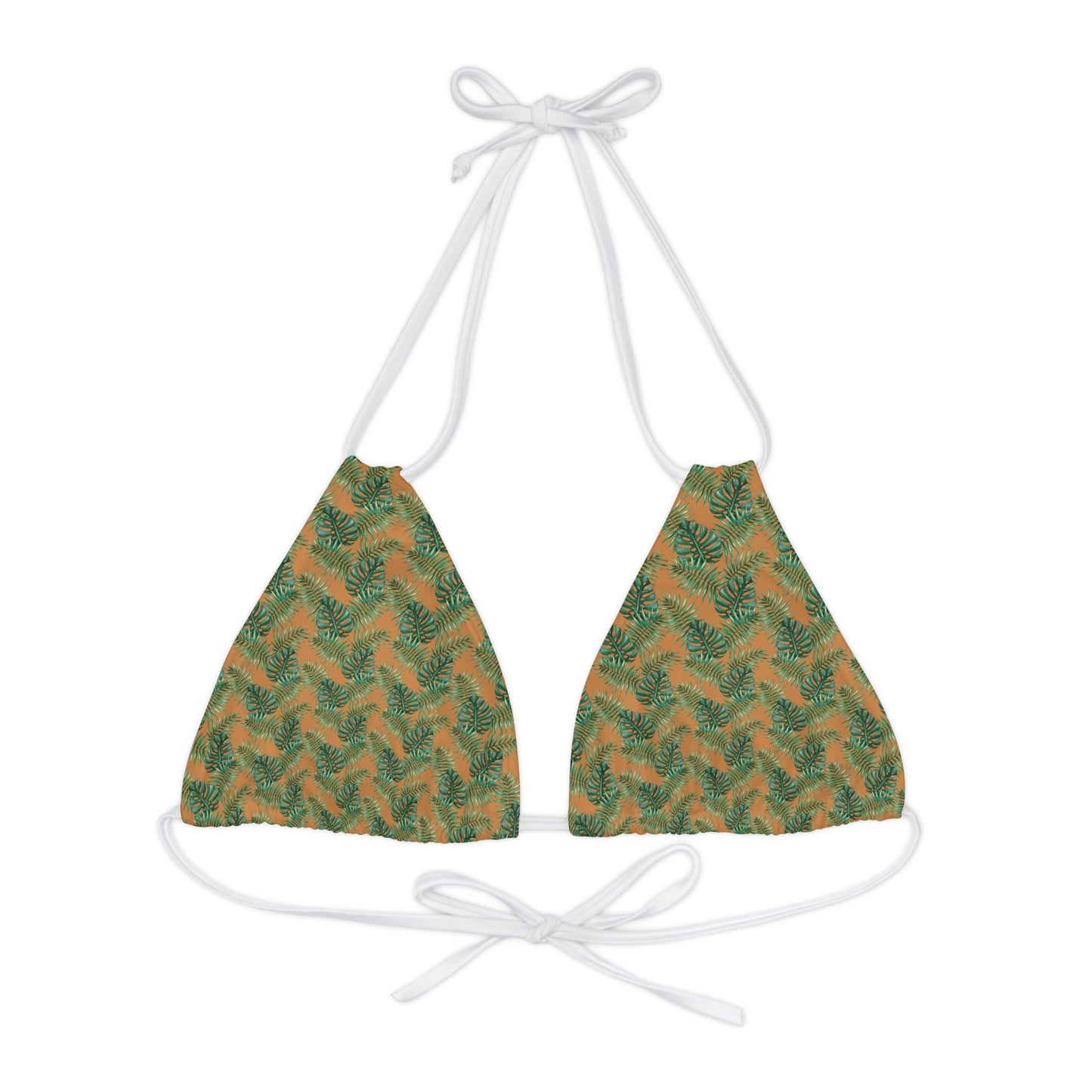 Brown Tropical Bliss Strappy Triangle Bikini Top (AOP)- (PY)