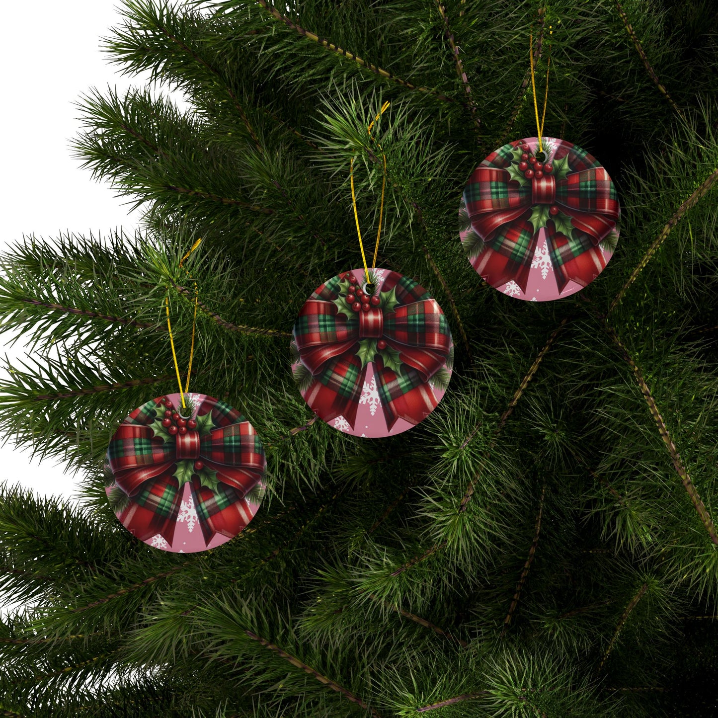 Corquette Bow Ceramic Ornaments, 2-Side Print, (1pc, 3pcs, 5pcs, 10pcs)