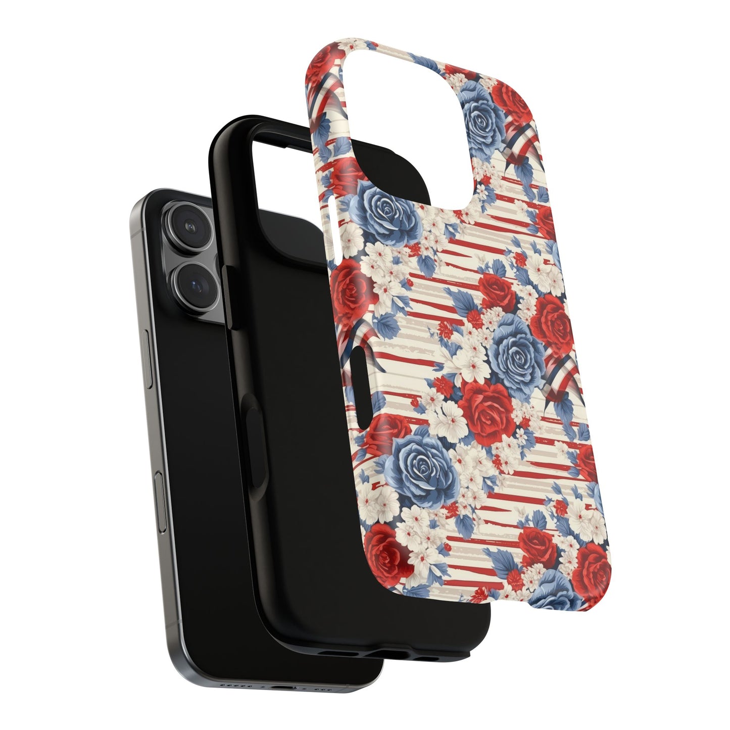 Floral Freedom Tough iPhone Magnetic Case, Red Blue Flower Design,  iPhone MagSafe® compatibility Cover, Best Gift for Her, Holiday Present