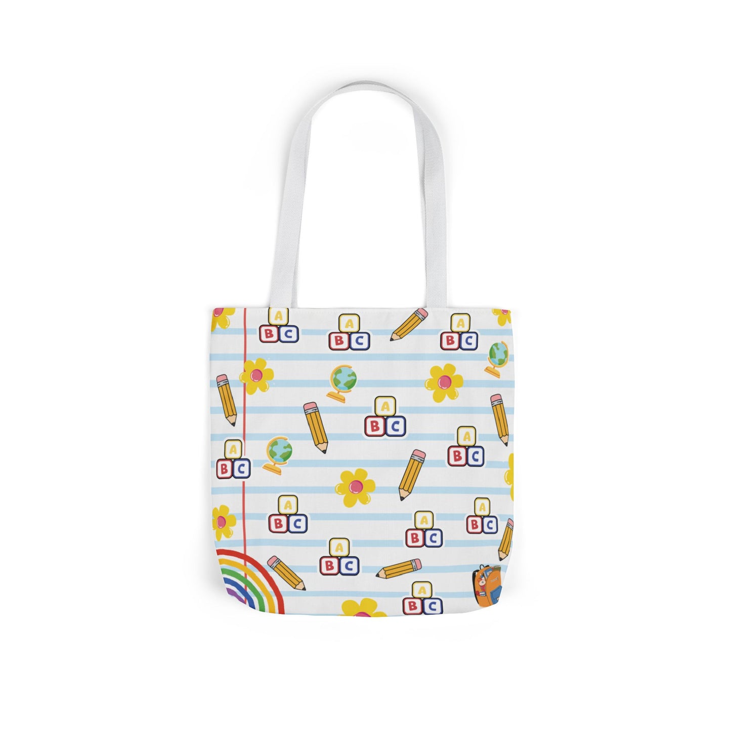 Personalized White Schoolyard Chic Composition Book Inspired Canvas Tote Bag with Colorful Straps, Cute School Bag, Eco-Friendly Tote, Back to School Shopping Bag, Teacher Gift Idea