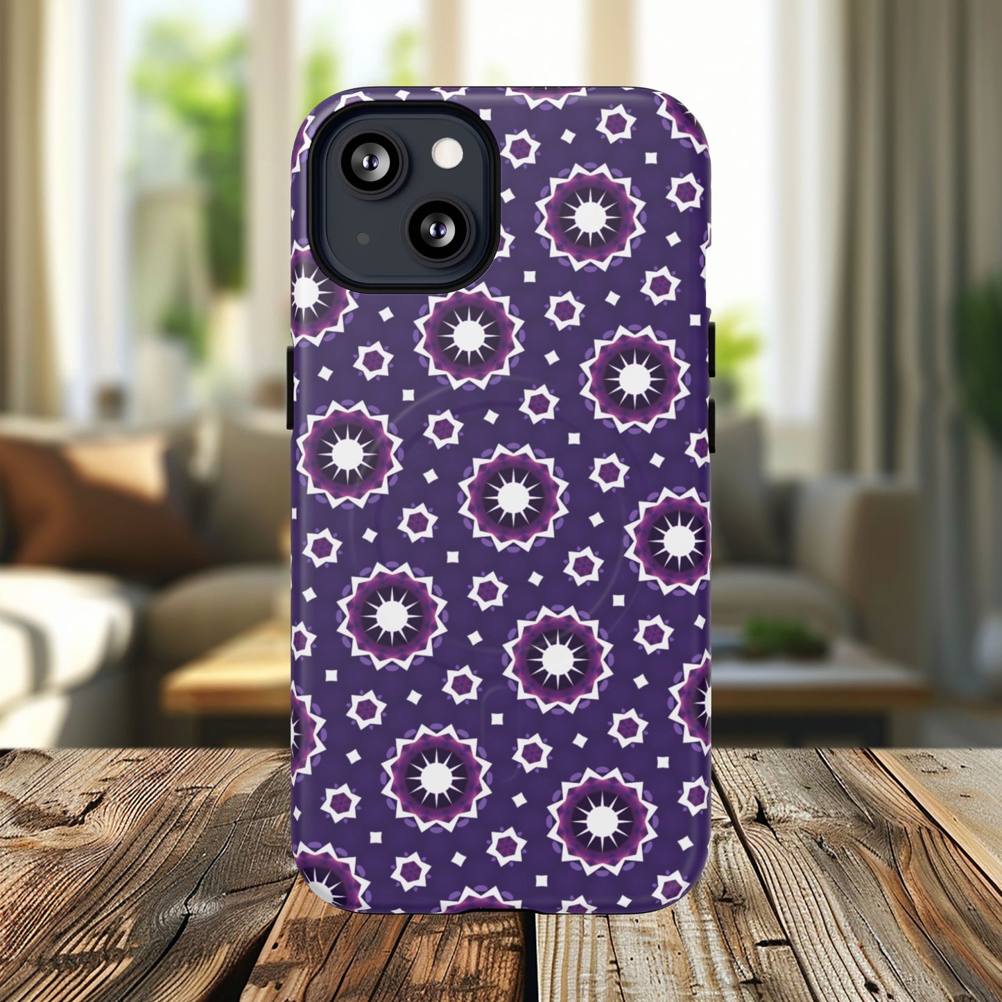 Violet Nova Bloom Stylish Tough Magnetic iPhone Case, Purple Floral iPhone Cover, Durable Cell iPhone Protector, Gift for Her, Mother's Gift