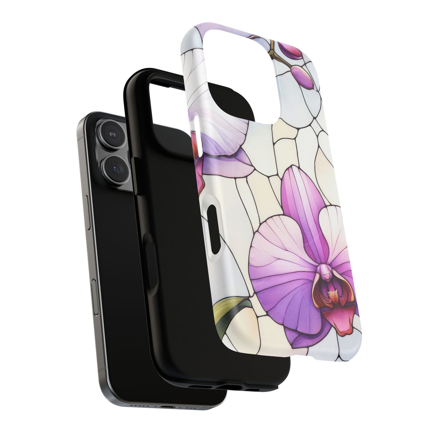 Orchid Grace Tough iPhone Magnetic Case, Protective iPhone Cover, Trendy Stained Glass Design, Floral Gift, Unique iPhone Accessory, Durable iPhone Case