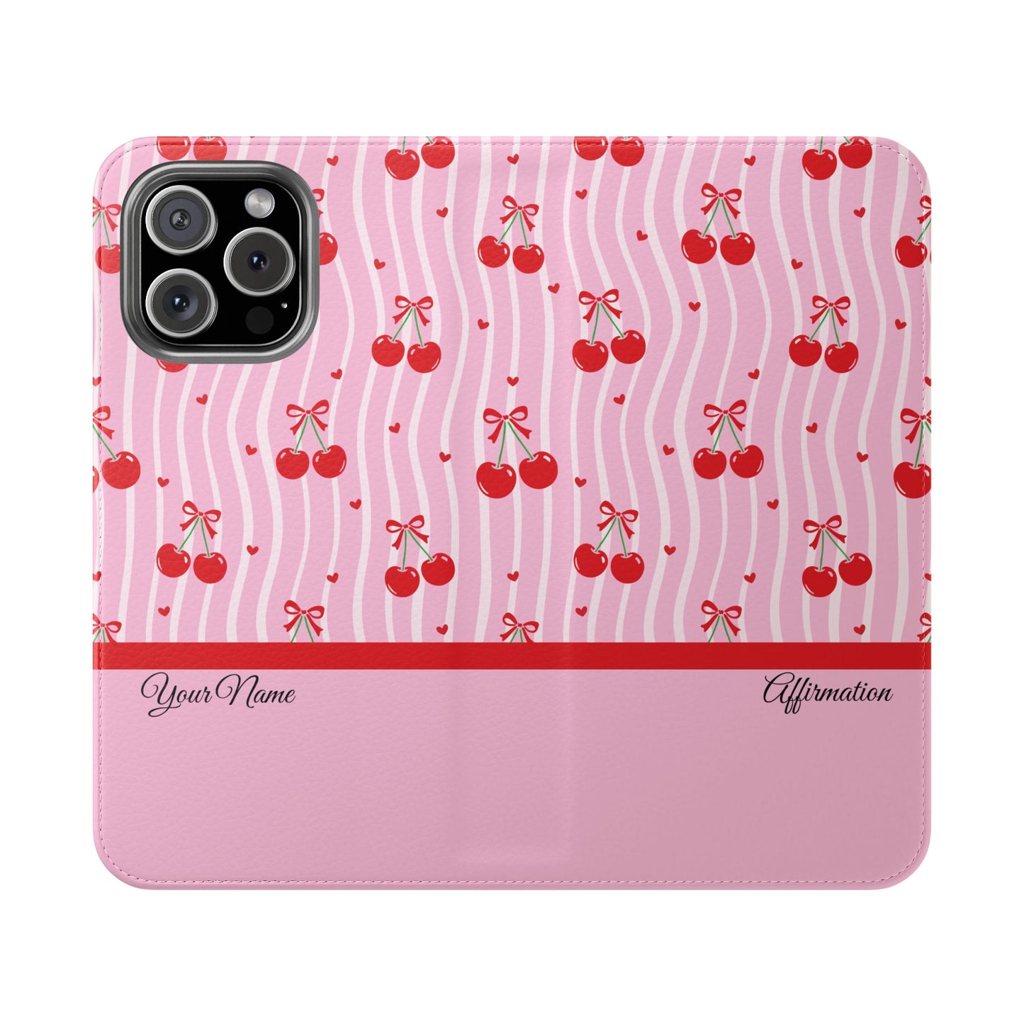 Personalized Cherry Blossom Dreams Flip iPhone and Samsung Cases — Wallet Folio with Name & Affirmation.