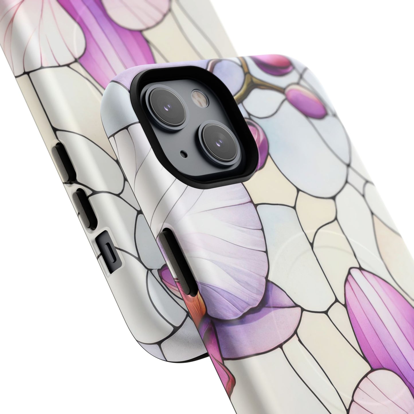 Orchid Grace Tough iPhone Magnetic Case, Protective iPhone Cover, Trendy Stained Glass Design, Floral Gift, Unique iPhone Accessory, Durable iPhone Case