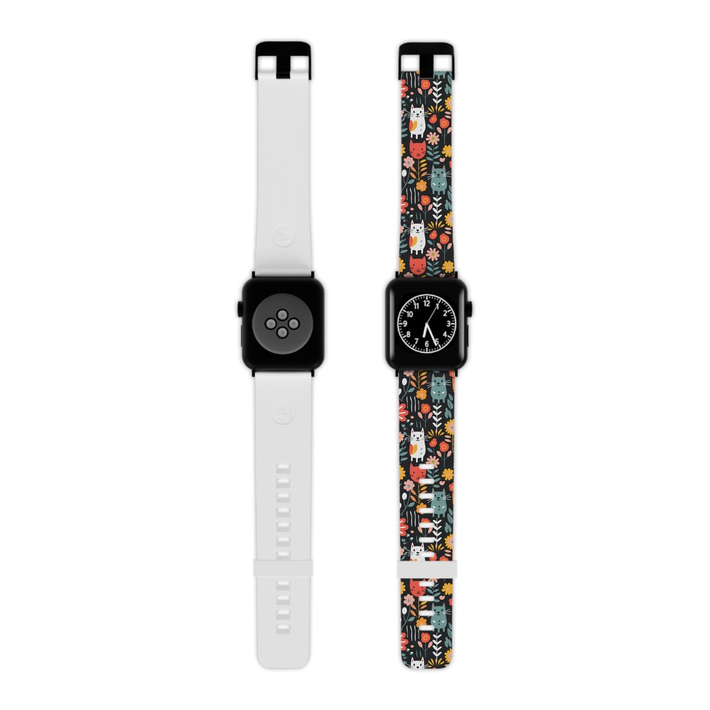Whimsical Feline Garden Apple Watch Band - Colorful Patterned Strap for Pet Lovers