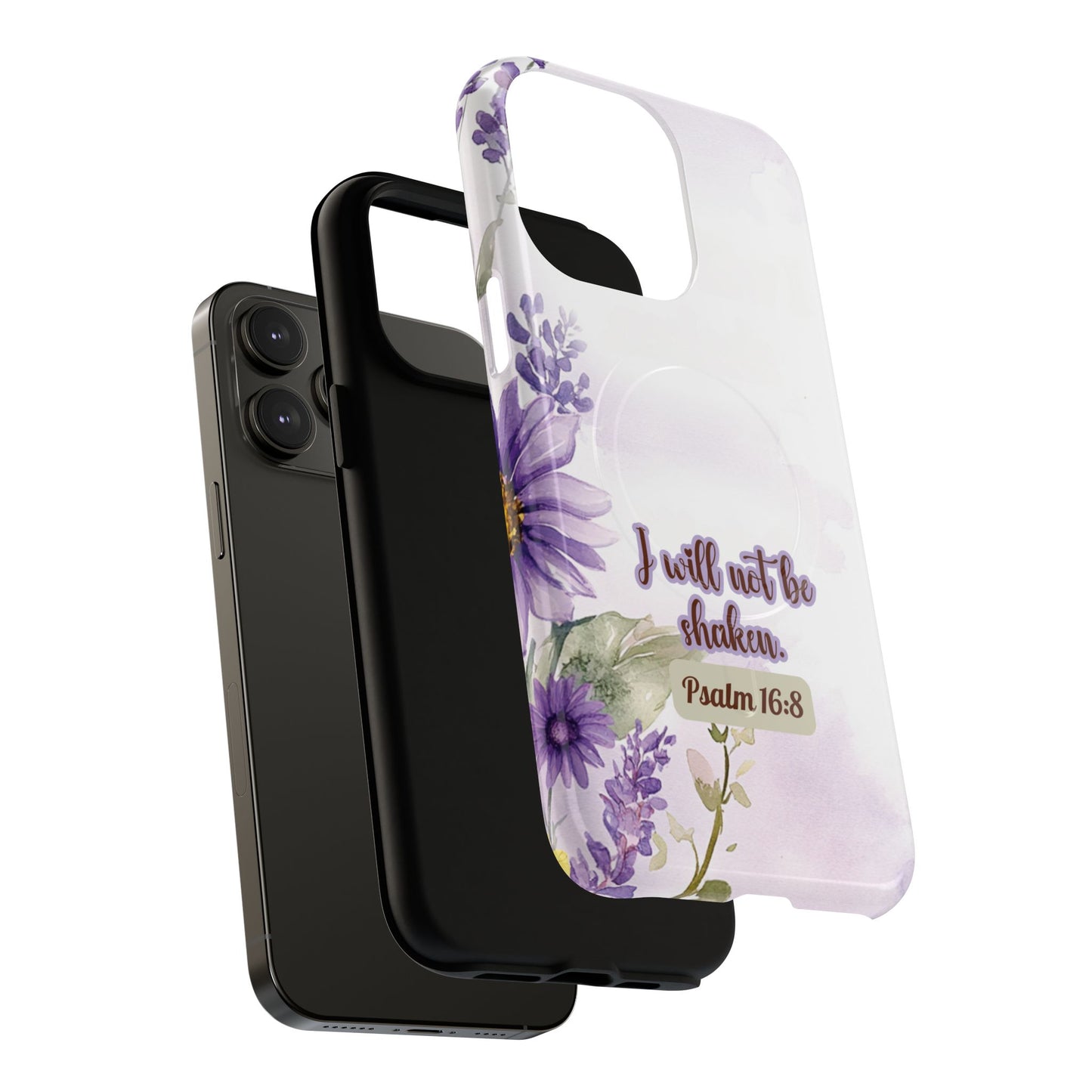 Floral Inspirational Tough iPhone Magnetic Case, Psalm 16:8 Gift, Faith Gift, MagSafe® iPhone® Tough Case, iPhone 14, iPhone 15, iPhone 16, Pro, Pro Max, Plus