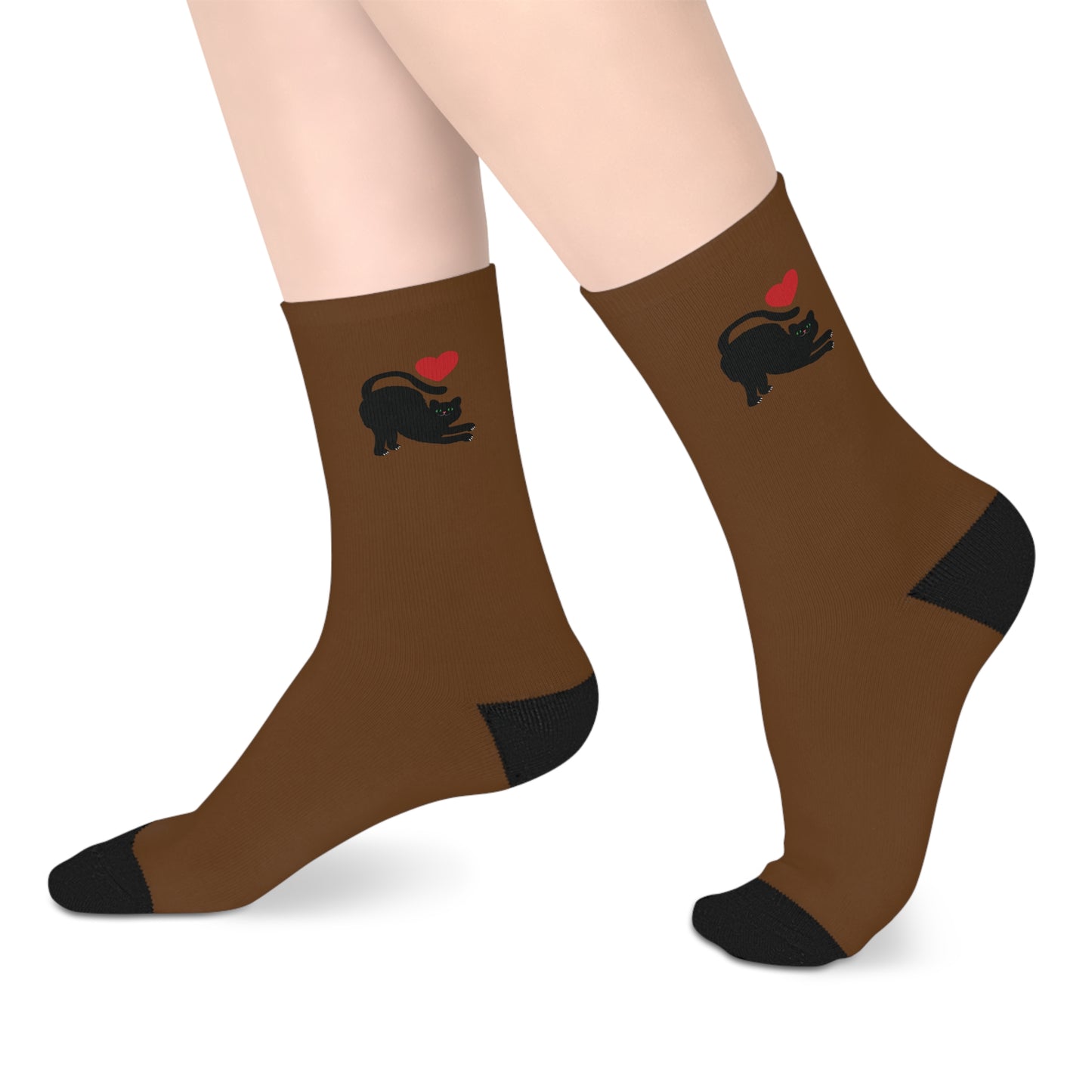 Black Cat and Heart Mid-Length Socks