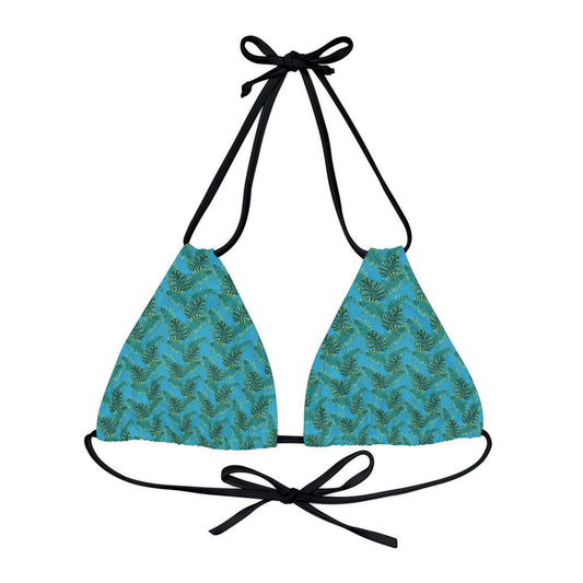 Turquoise Tropical Bliss Strappy Triangle Bikini Top (AOP)- (PY)