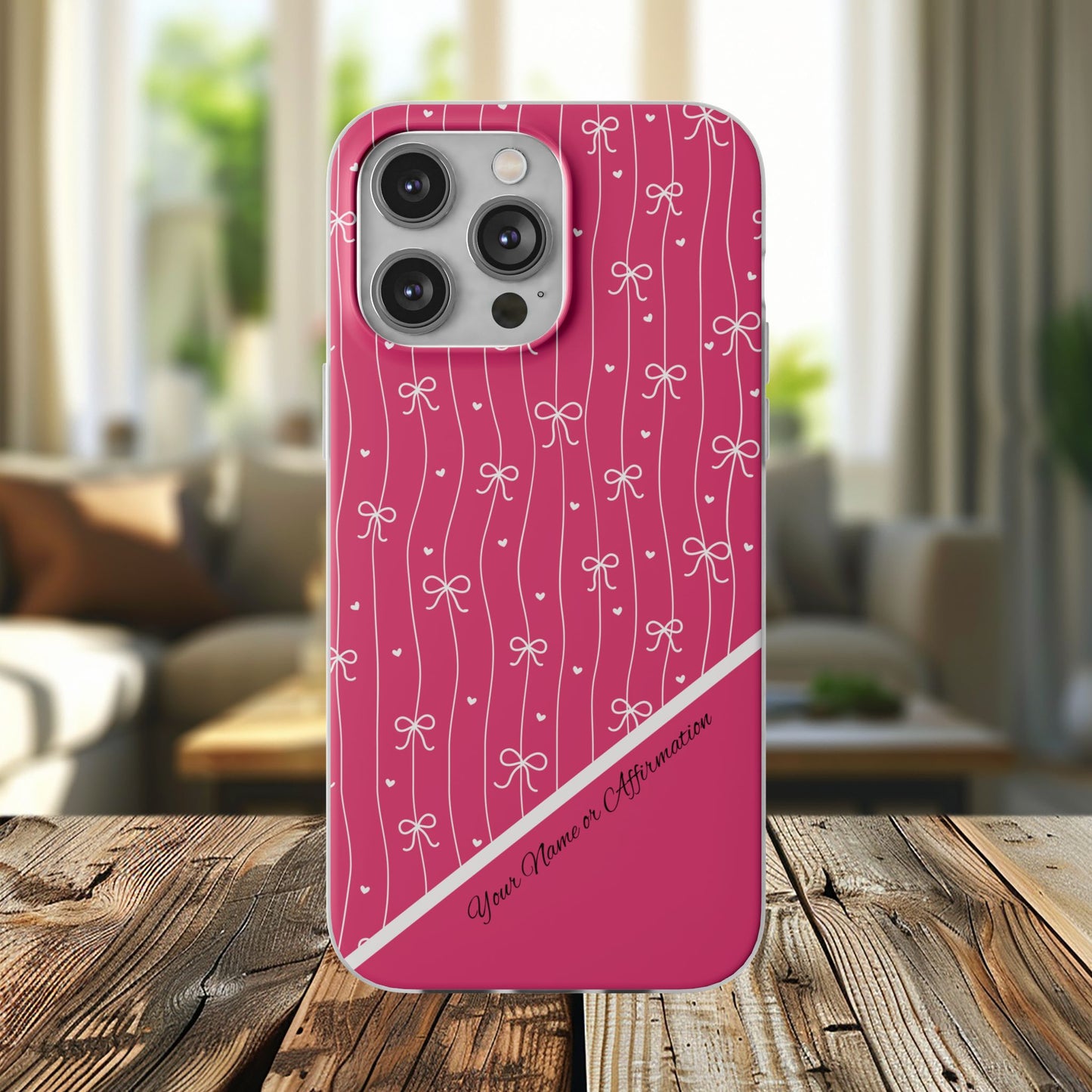 Personalized Pink Bow Coquette Slim Flexi iPhone and Samsung Cases — Custom Name or Affirmation