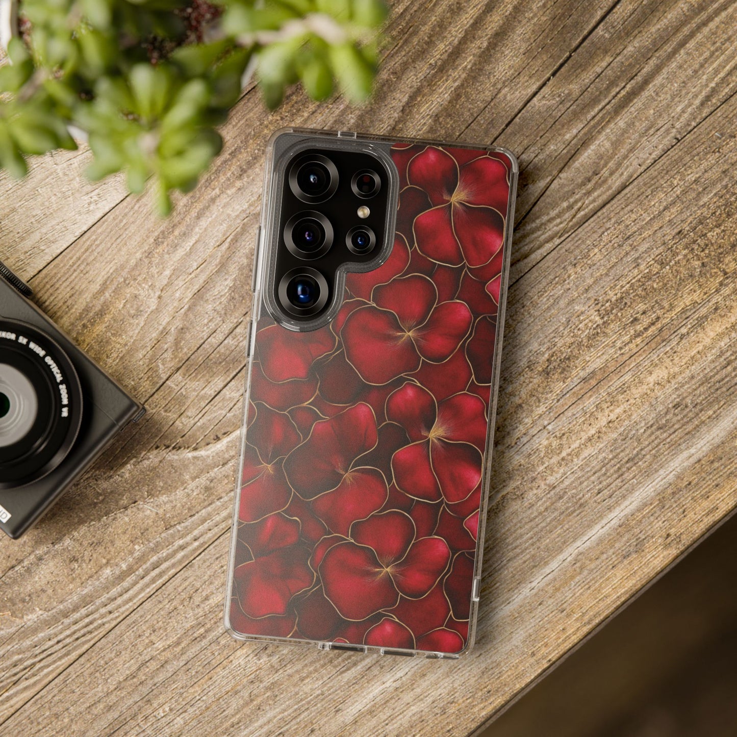 Velvet Petal Noir Floral Petal Clear Impact-Resistant iPhone and Samsung Case.