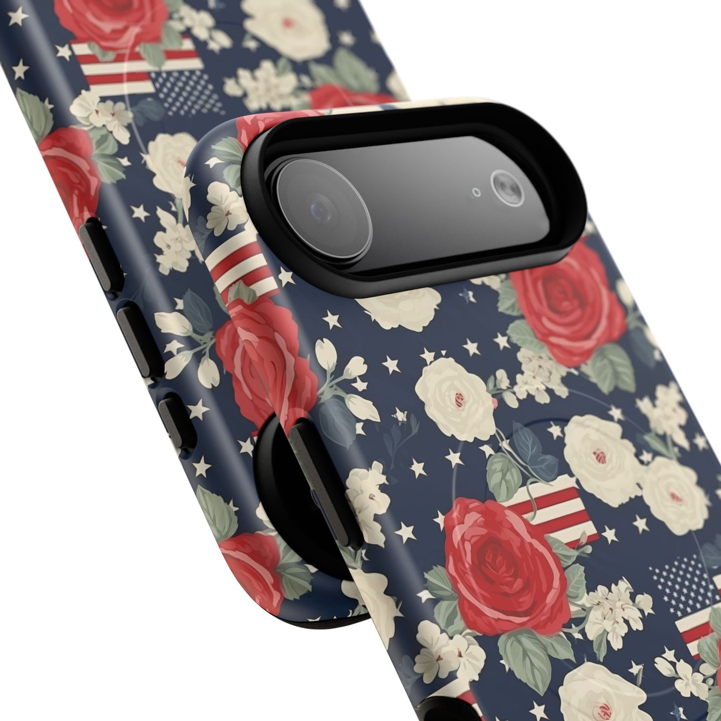 Liberty in Bloom Tough iPhone Magnetic Case, Floral Design, Gift for Moms, Gift for Dads,  iPhone Accessories, Patriotic iPhone Accessory.