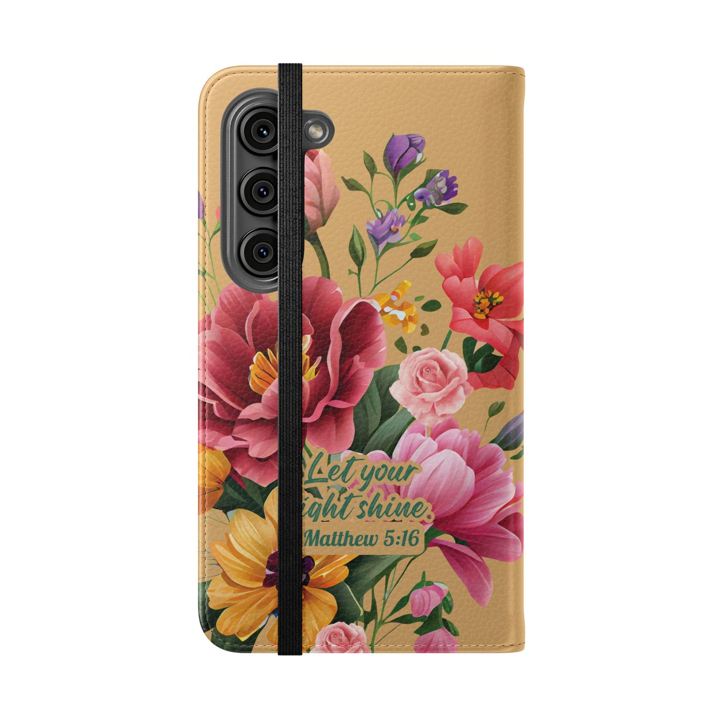 Floral Scripture Flip Case — "Let Your Light Shine" Wallet Phone Cover (Matthew 5:16)