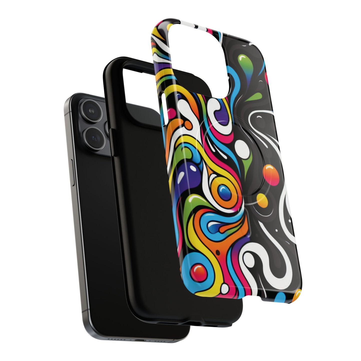Vibrant Yin Yang Pop Splash Tough Magnetic iPhone Cases, Bold Artwork, Customizable Protection, Gift for Tech Lovers, Colorful iPhone Accessories