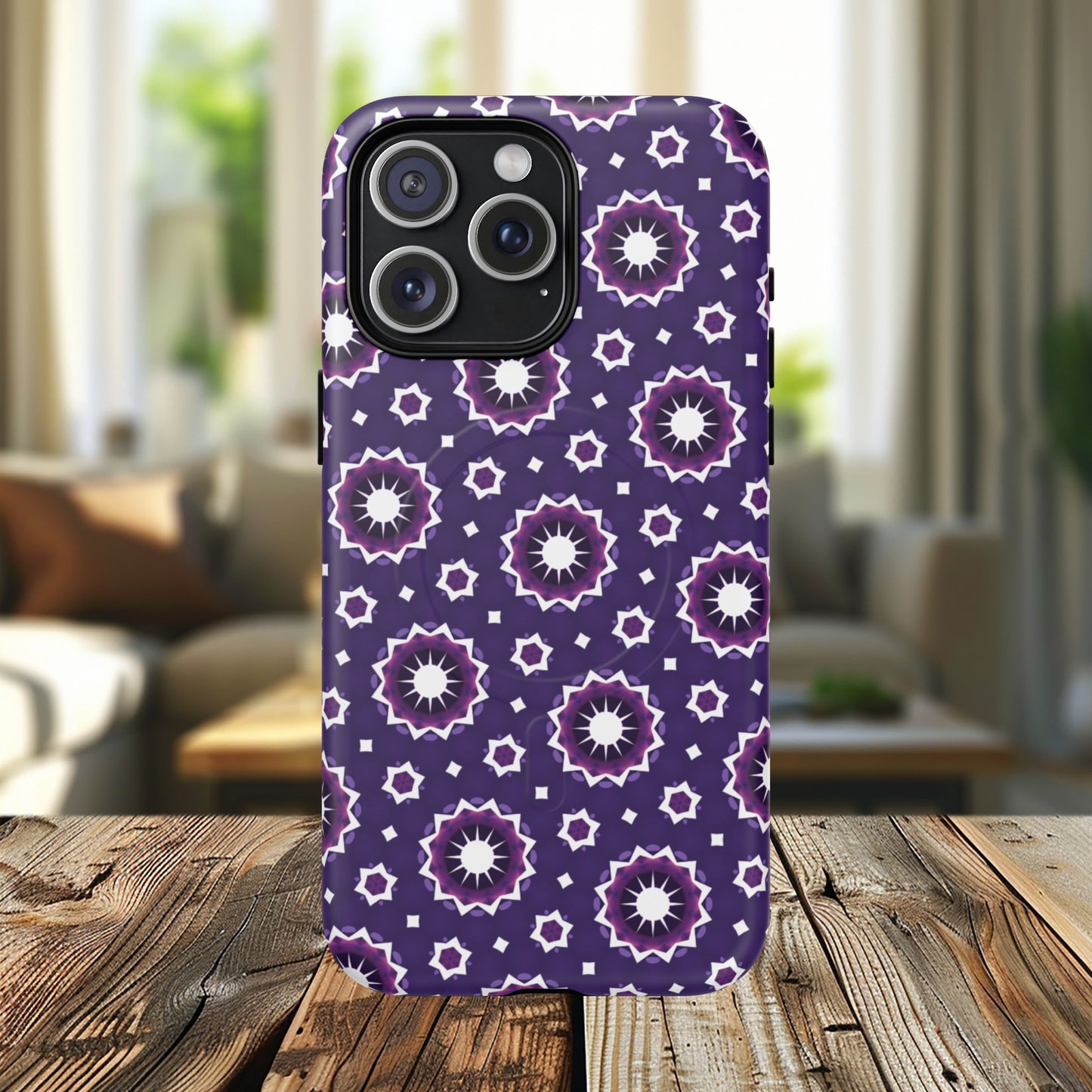 Violet Nova Bloom Stylish Tough Magnetic iPhone Case, Purple Floral iPhone Cover, Durable Cell iPhone Protector, Gift for Her, Mother's Gift