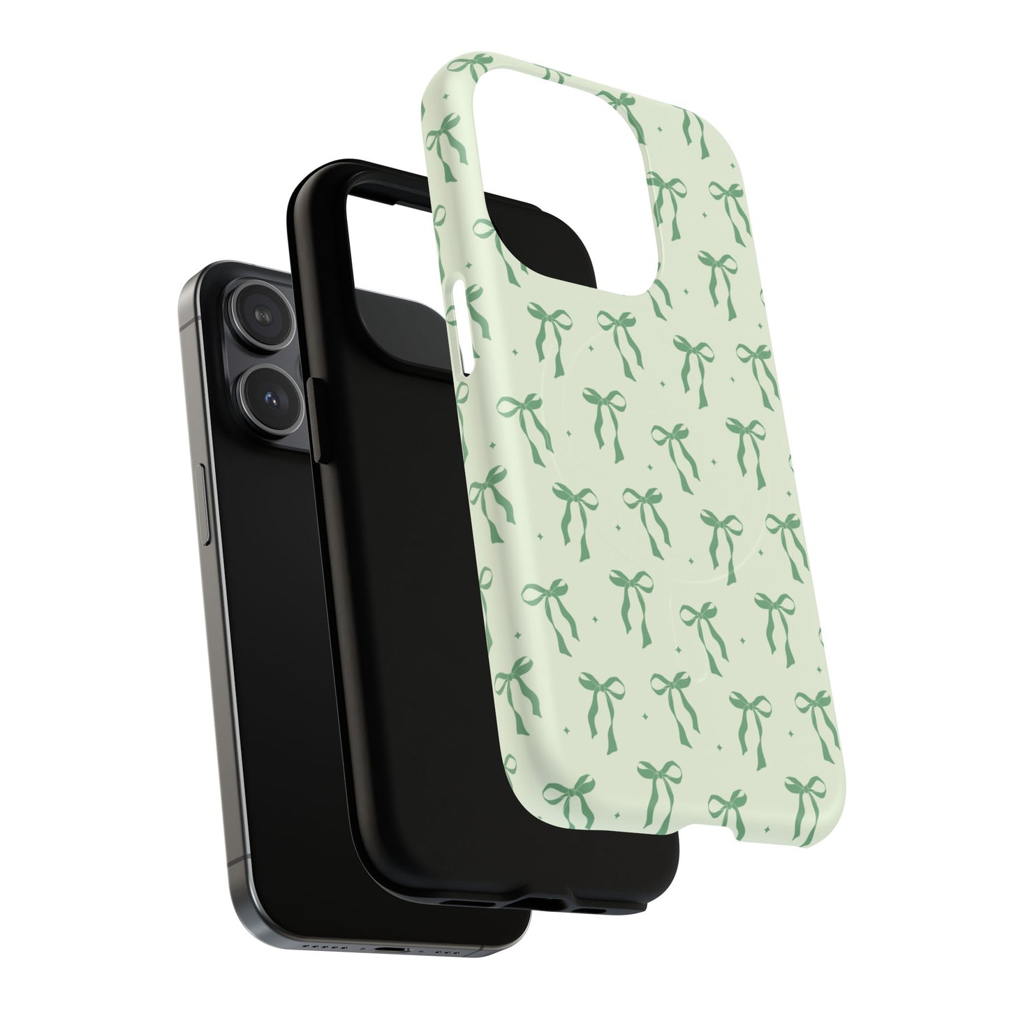 Elegant Ribbon iPhone Case, Stylish Magnetic iPhone Case, Chic iPhone Cover, Green Bow Design, Gift for Her, Everyday Essential, Coquette iPhone Case