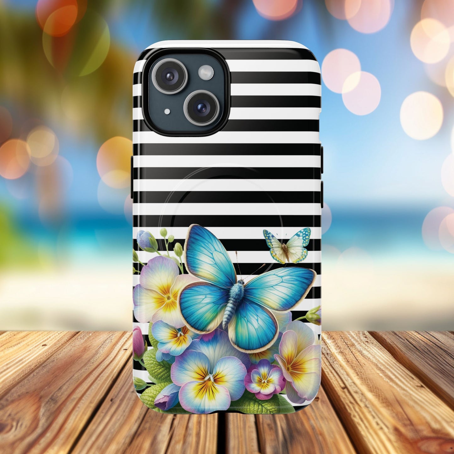Pansy Parade Tough iPhone Magnetic Cases, Floral Tough Case, Striped iPhone Magnetic Cover, Phone Accessory, Gift for Nature Lovers