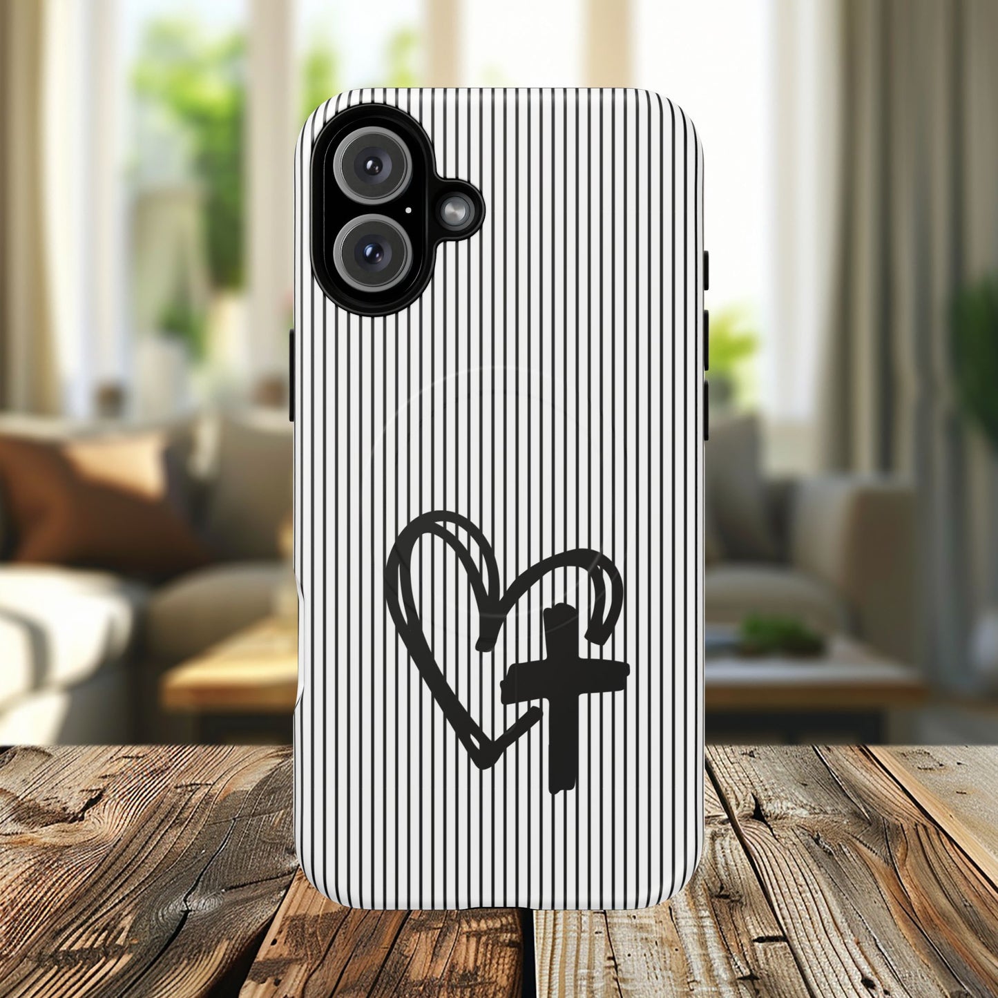 Tough Magnetic Phone Case with Heart & Cross Design, Durable Phone Cover, Unique Gift for Her, Stylish Accessory, Everyday Use