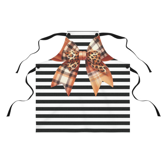 Striped Bow Apron with Detachable Straps - Lightweight Cooking Accessory