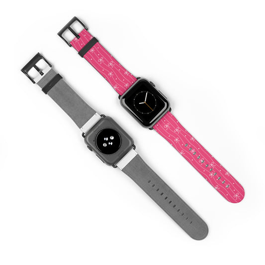 Pink Bow Coquette Watch Band ONLY — Cute Ribbon-Stripes Apple Watch Strap