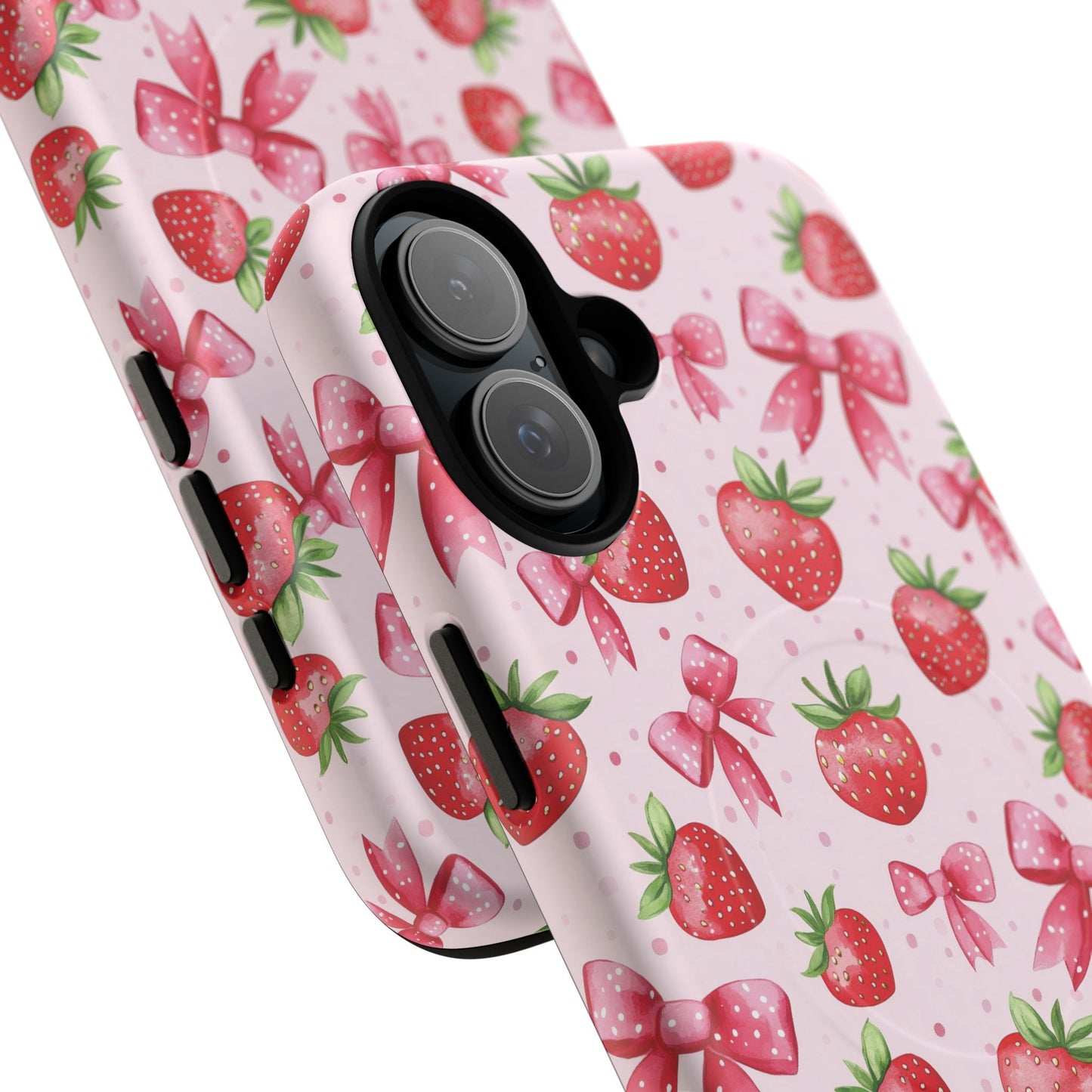 Strawberry Blush Coquette Magnetic Tough iPhone Cases - Funky Fruit Cases, Floral iPhone Cover, Trendy Gifts, iPhone Accessories, Strawberry Lover