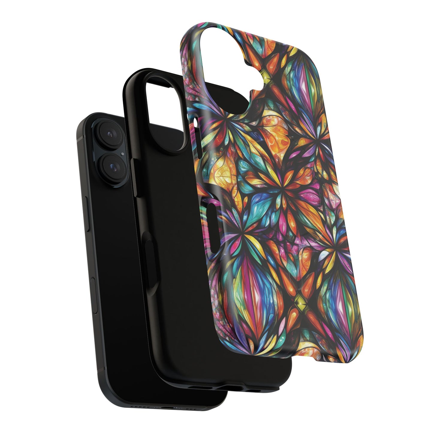 Luminous Whirl Tough Magnetic iPhone Cases, Vibrant Protection, Unique Floral Print, Durable Cover, Gift for Tech Lovers, iPhone Accessory, Stained Glass iPhone Design.