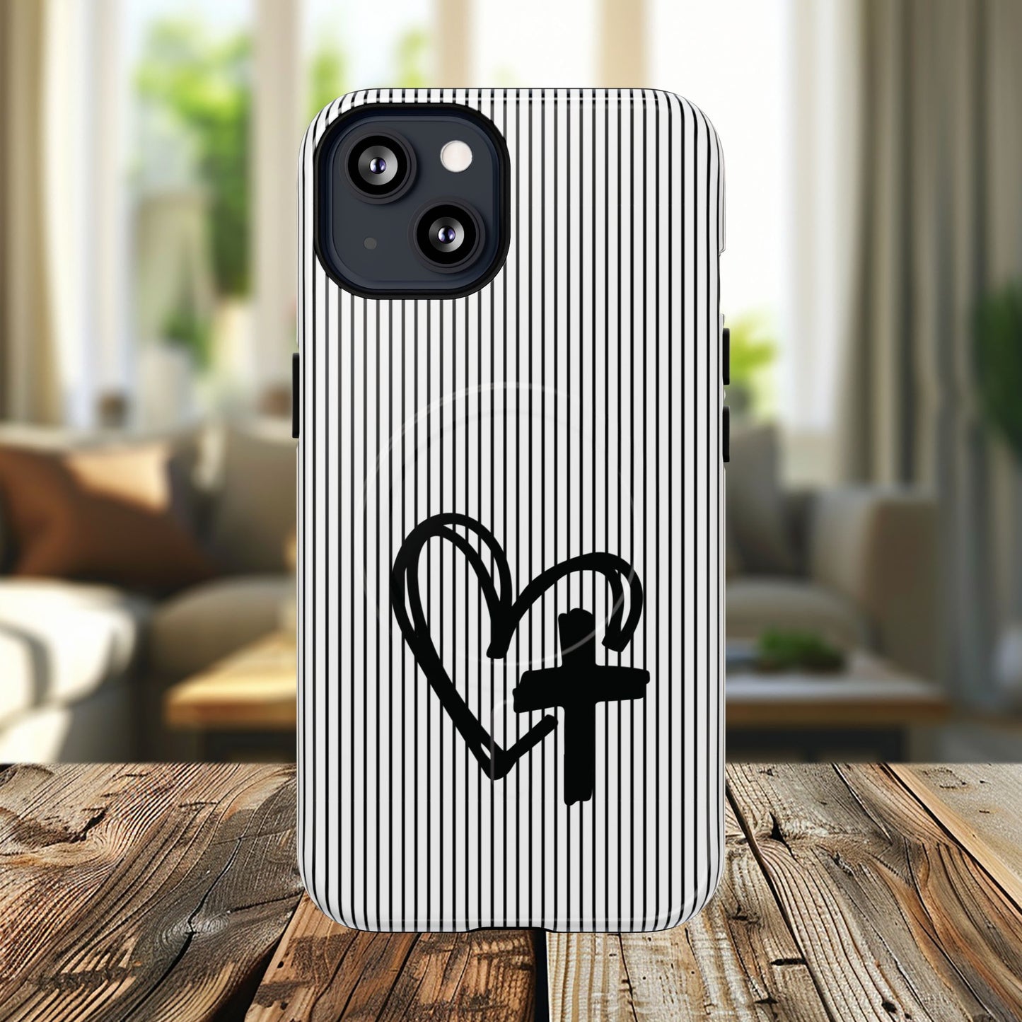 Tough Magnetic Phone Case with Heart & Cross Design, Durable Phone Cover, Unique Gift for Her, Stylish Accessory, Everyday Use
