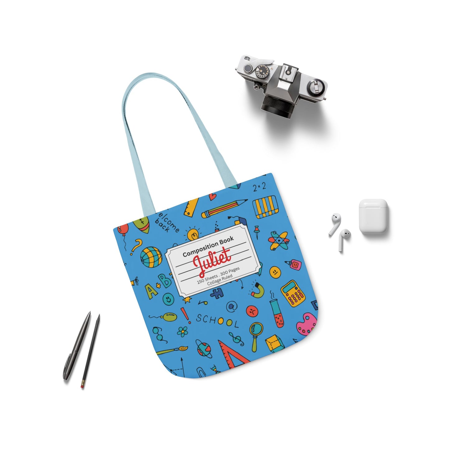 Personalized Classroom Couture Composition Book Inspired Canvas Tote Bag with Colorful Straps, Cute School Bag, Eco-Friendly Tote, Back to School Shopping Bag, Teacher Gift Idea