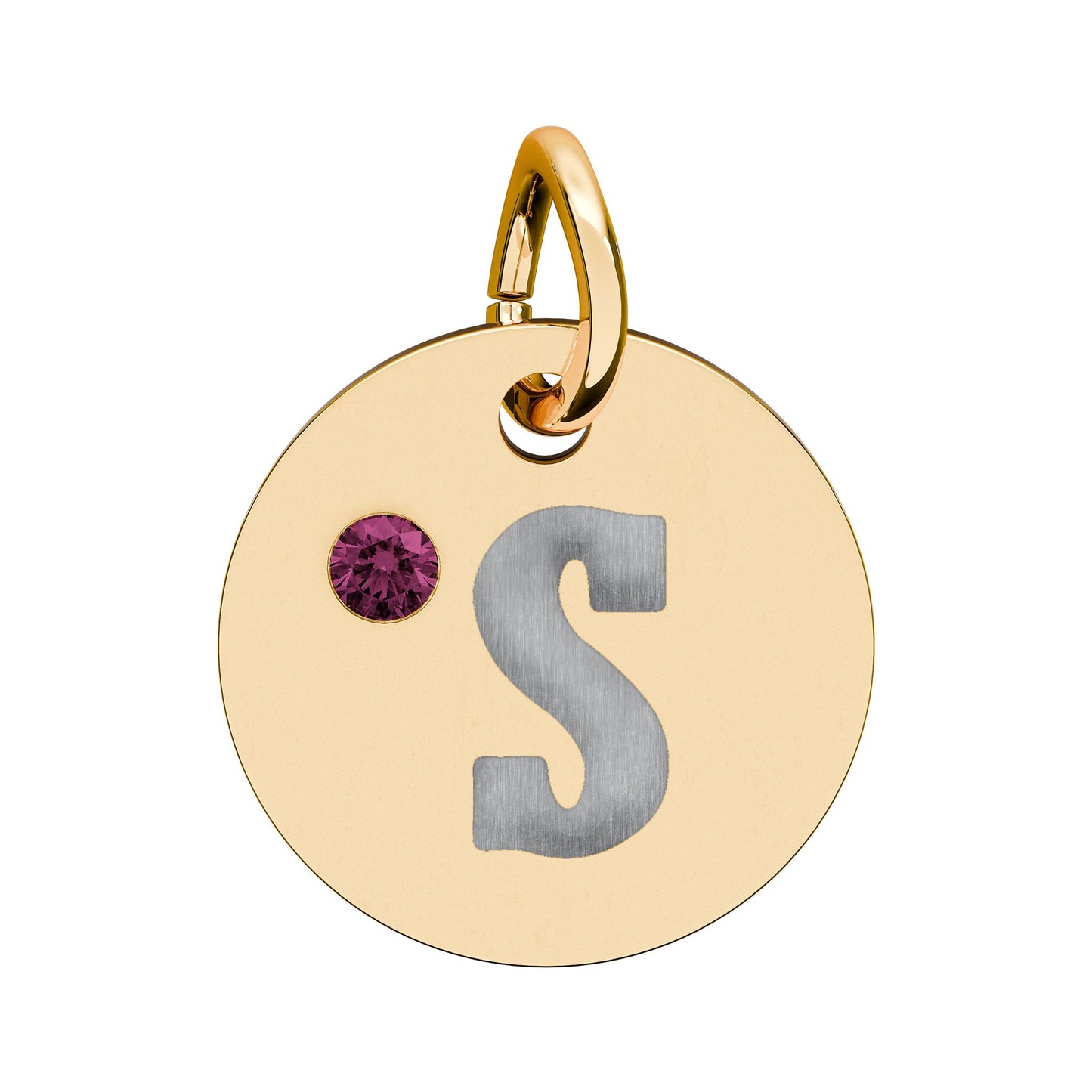 Engraved Birthstone Circle Charm — Personalized Initial Pendant.