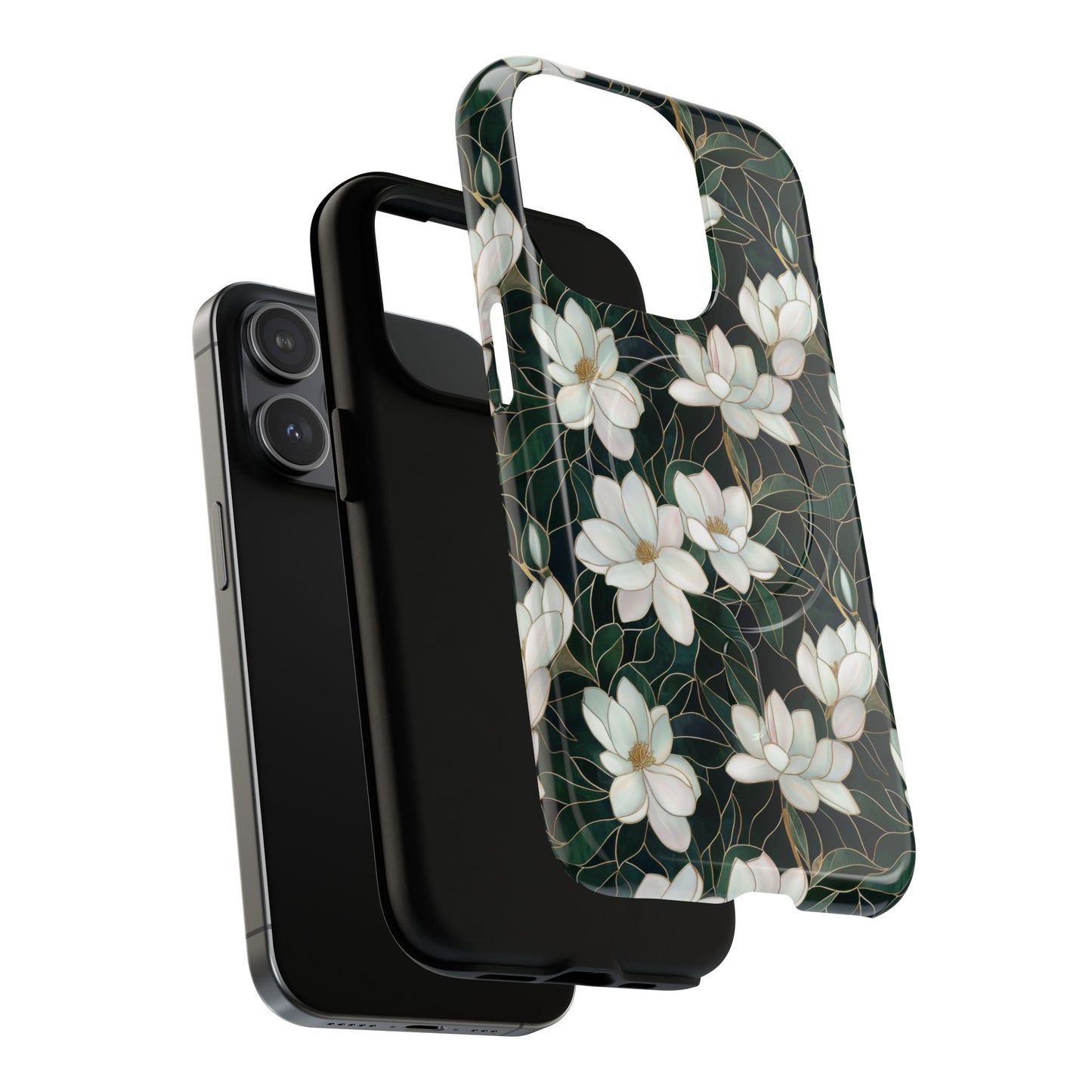 Midnight Magnolia Tough iPhone Magnetic Case, Stylish Stained Glass iPhone Protection, Nature Lover Gift, Spring Vibes