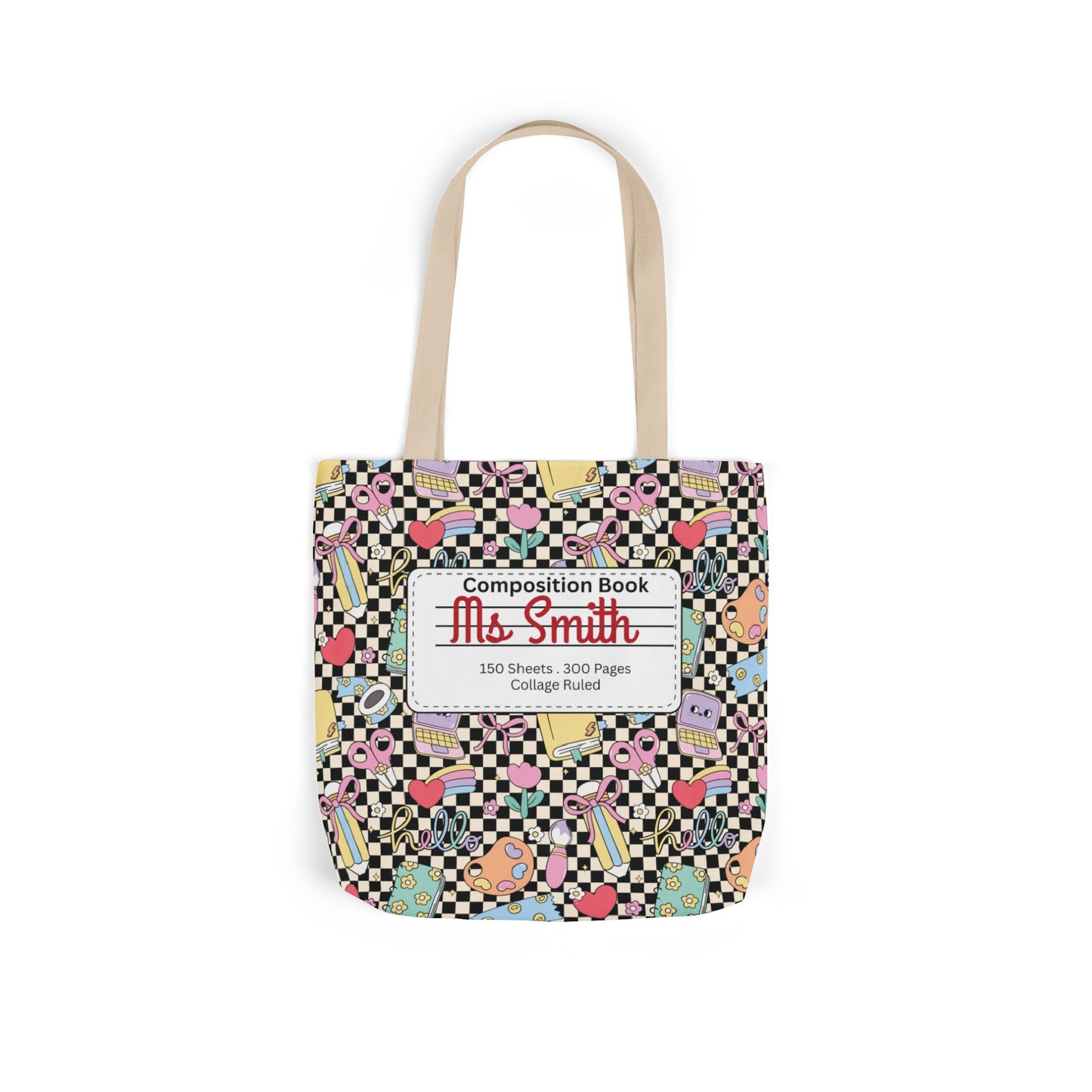 Personalized Black Doodle Daydream Composition Book Inspired Canvas Tote Bag with Colorful Straps, Cute School Bag, Eco-Friendly Tote, Back to School Shopping Bag, Teacher Gift Idea