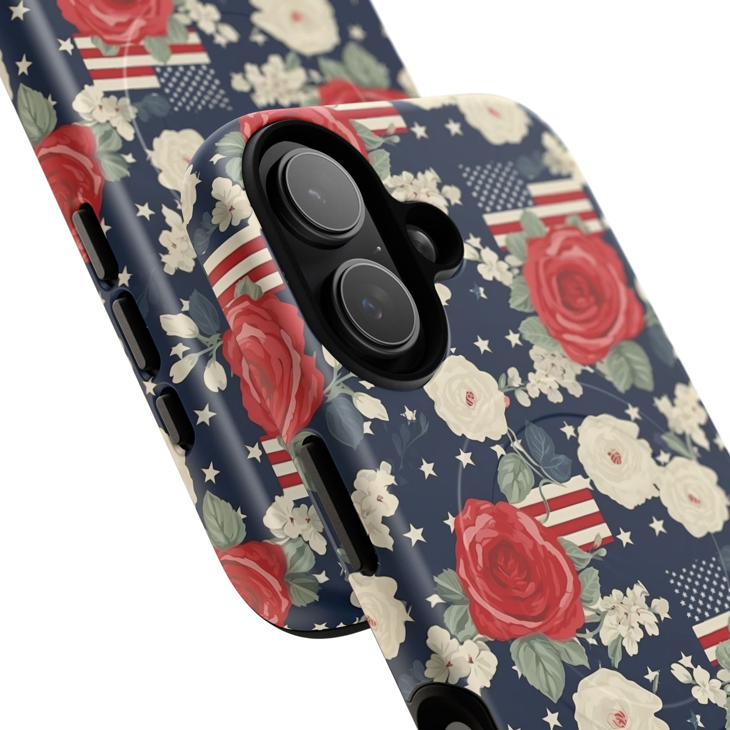 Liberty in Bloom Tough iPhone Magnetic Case, Floral Design, Gift for Moms, Gift for Dads,  iPhone Accessories, Patriotic iPhone Accessory.
