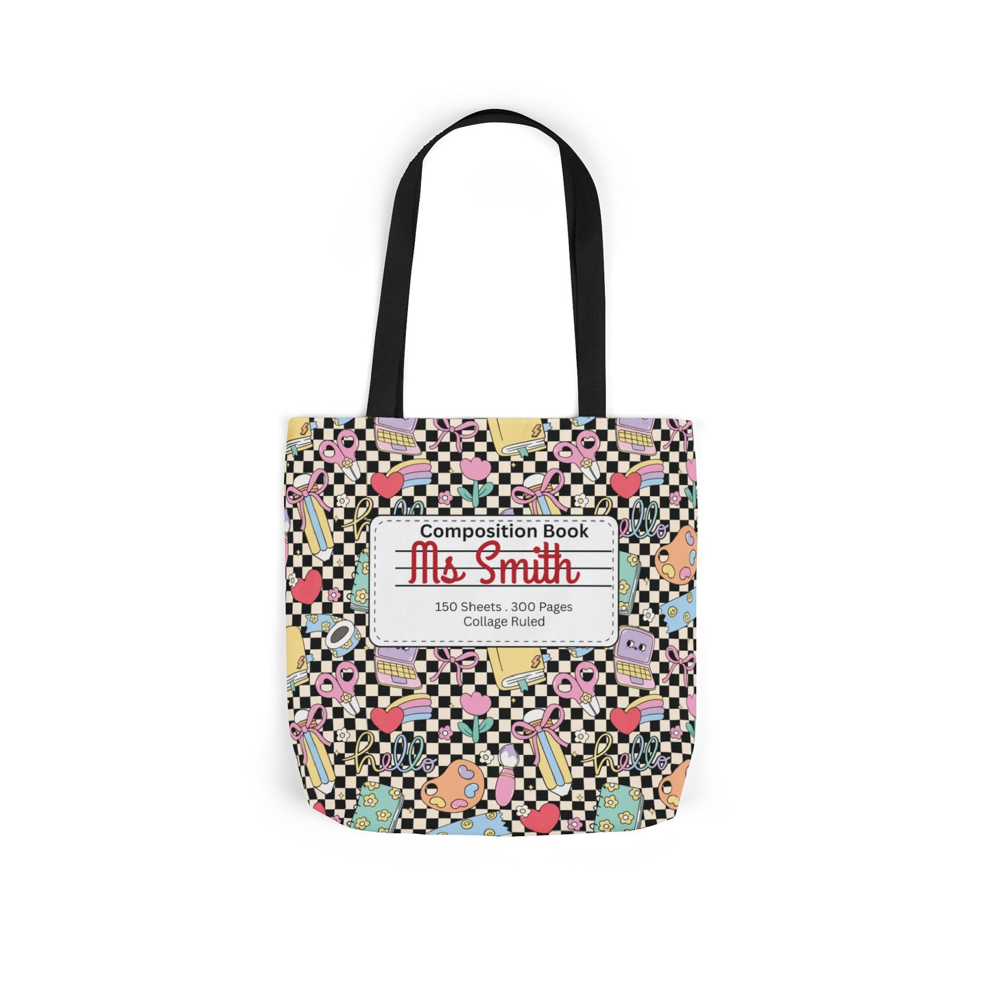 Personalized Black Doodle Daydream Composition Book Inspired Canvas Tote Bag with Colorful Straps, Cute School Bag, Eco-Friendly Tote, Back to School Shopping Bag, Teacher Gift Idea