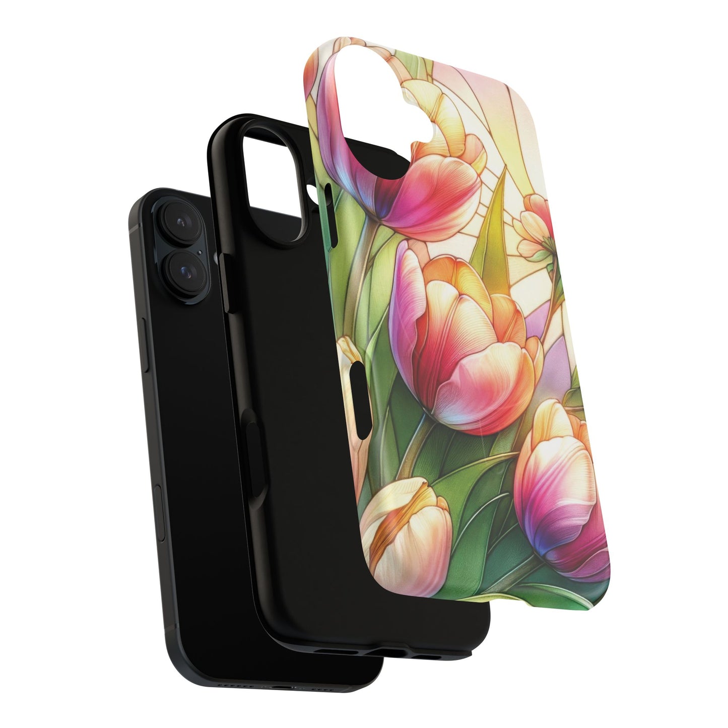 Tulip Glow Tough iPhone Magnetic Case, Floral Design, Spring Gift, Durable Protection, Smartphone Accessories, MagSafe Accessories, Stained Glass Tulip Gift