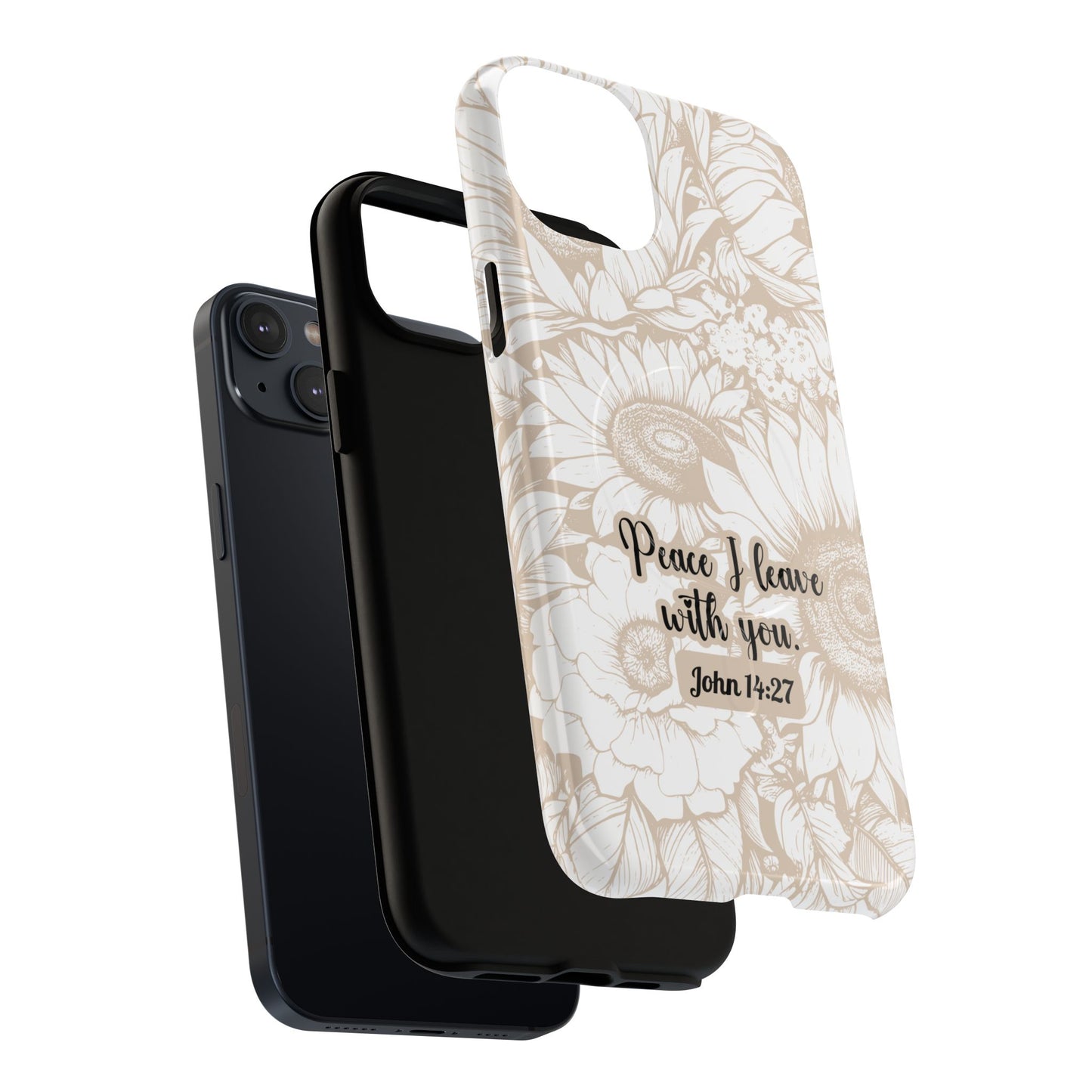 Peace I Leave with You John 14:27,Tough iPhone Magnetic MagSafe® Case Scripture, Sunflower Bible Verse,  iPhone® 13,  14, iPhone 15, iPhone 16, 17, Pro, Pro Max, Plus Cases.