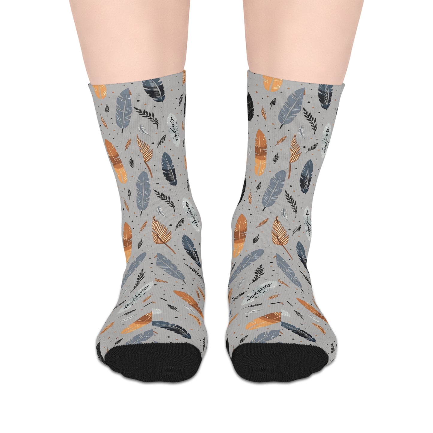 Whispering Feathers Grey Mid-Length Socks