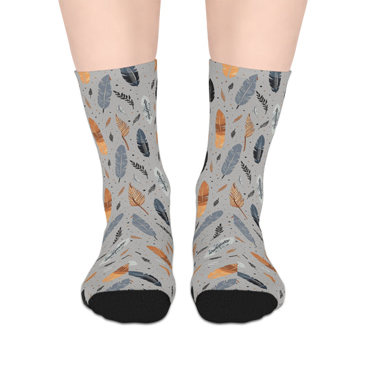 Whispering Feathers Grey Mid-Length Socks