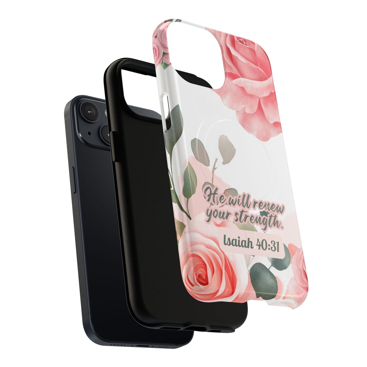 You will Renew your Strength Isaiah 40:11, Inspirational Gift, Tough iPhone Magnetic Case Scripture, Floral Bible Verse, MagSafe® iPhone®, iPhone 14, iPhone 15, iPhone 16, Pro, Pro Max, Plus.