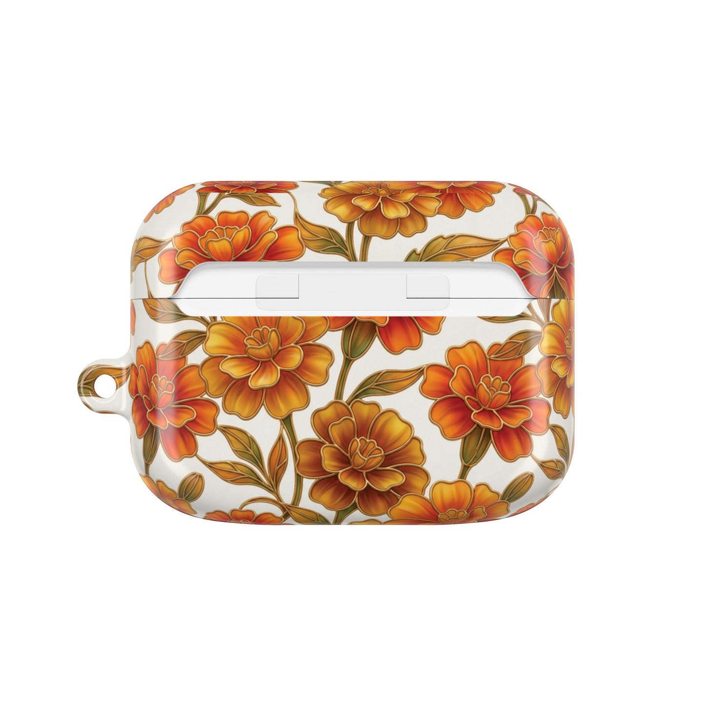 Stained Glass Effect Floral Orange Marigold AirPod Case — Personalized Name Option