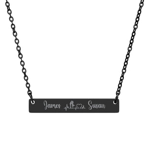 Personalized Couple Engraved Bar Necklace — Custom Name Horizontal Pendant