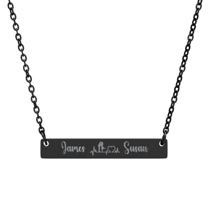 Personalized Couple Engraved Bar Necklace — Custom Name Horizontal Pendant