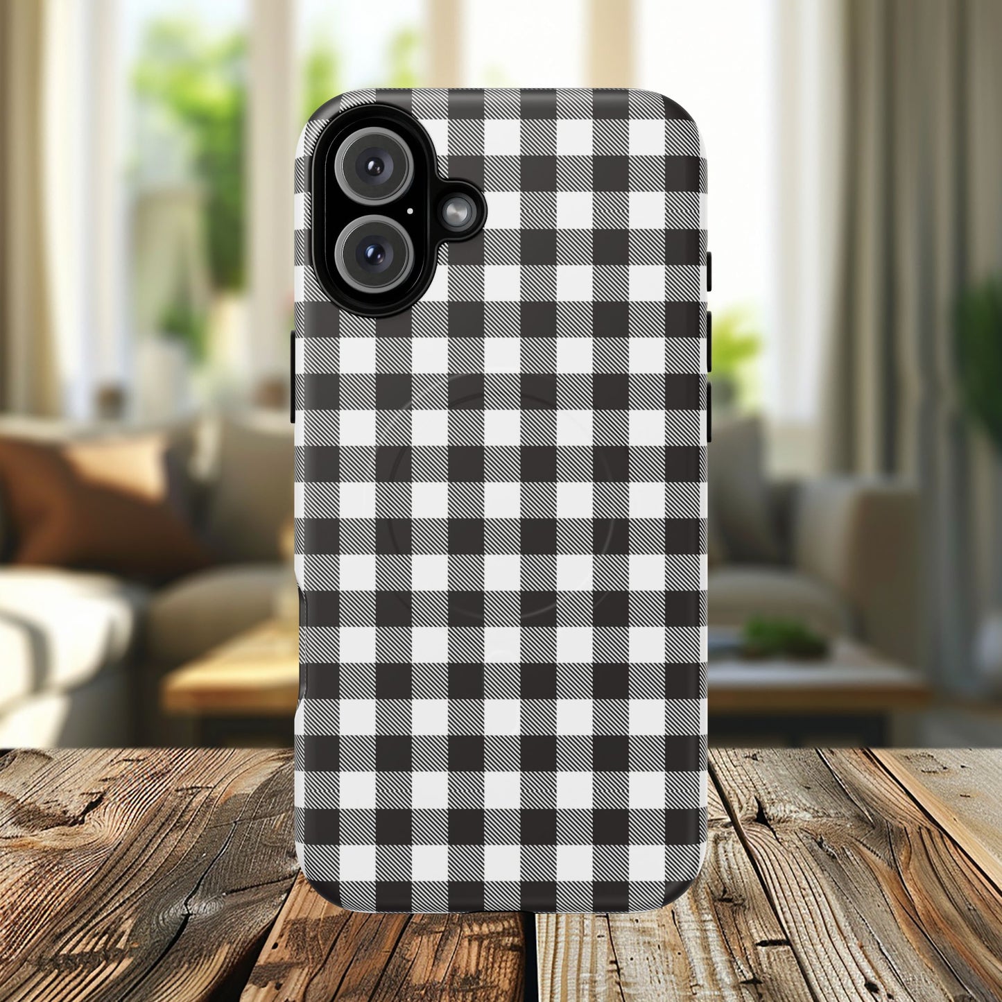 Black and White Gingham Phone Case, Tough Magnetic Cases, Stylish Phone Cover, Gift for Her, Trendy Phone Accessory, Checkered Print