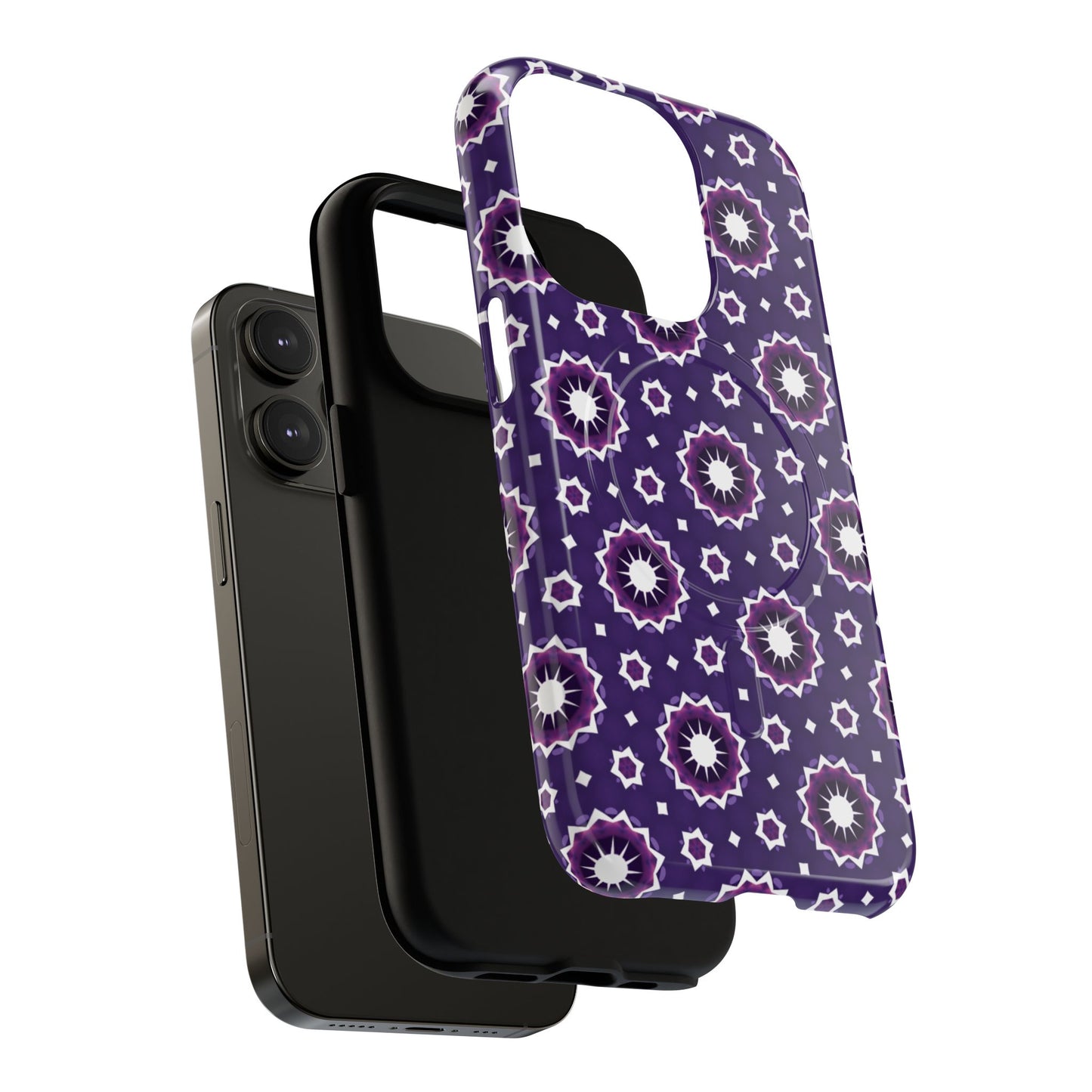 Violet Nova Bloom Stylish Tough Magnetic iPhone Case, Purple Floral iPhone Cover, Durable Cell iPhone Protector, Gift for Her, Mother's Gift