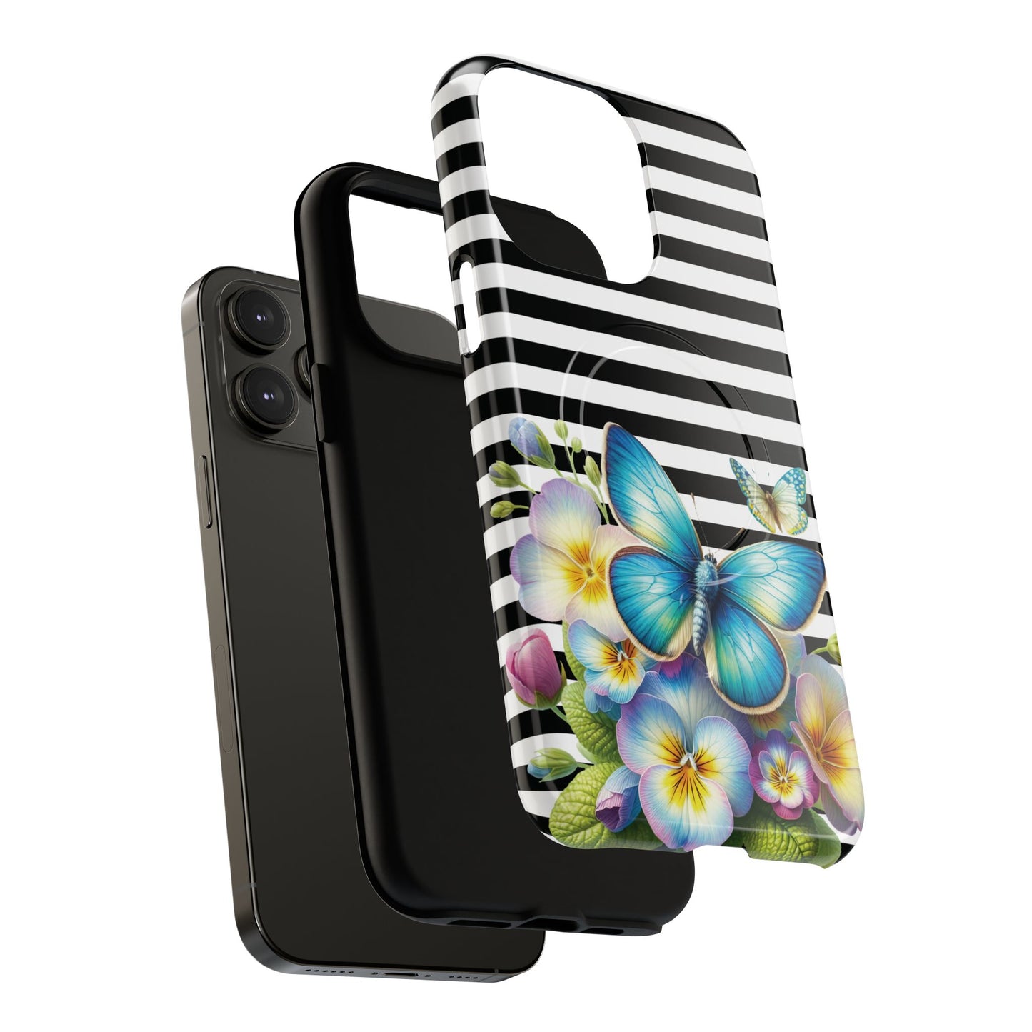 Pansy Parade Tough iPhone Magnetic Cases, Floral Tough Case, Striped iPhone Magnetic Cover, Phone Accessory, Gift for Nature Lovers