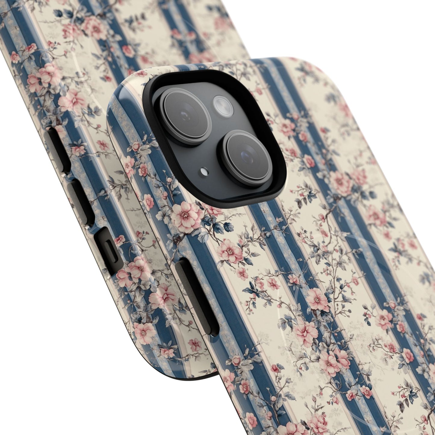 Victorian Rose Stripe iPhone Case, Tough Magnetic Cases for Stylish Protection, Flower Pattern iPhone Cover, Trendy Gift Idea for Her