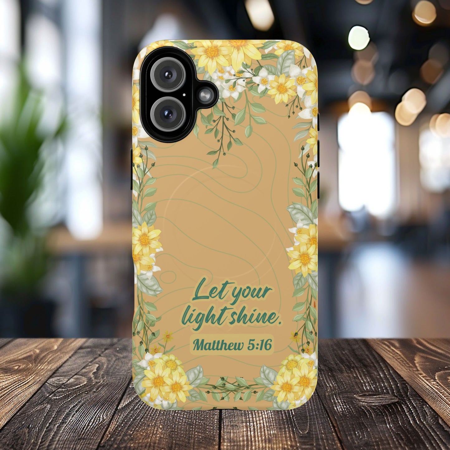 Let your Light Shine Matthew 5:16, Inspirational Gift, Tough iPhone Magnetic Case Scripture, Floral Bible Verse, MagSafe® iPhone® Tough Case, iPhone 14, iPhone 15, iPhone 16, Pro, Pro Max, Plus.