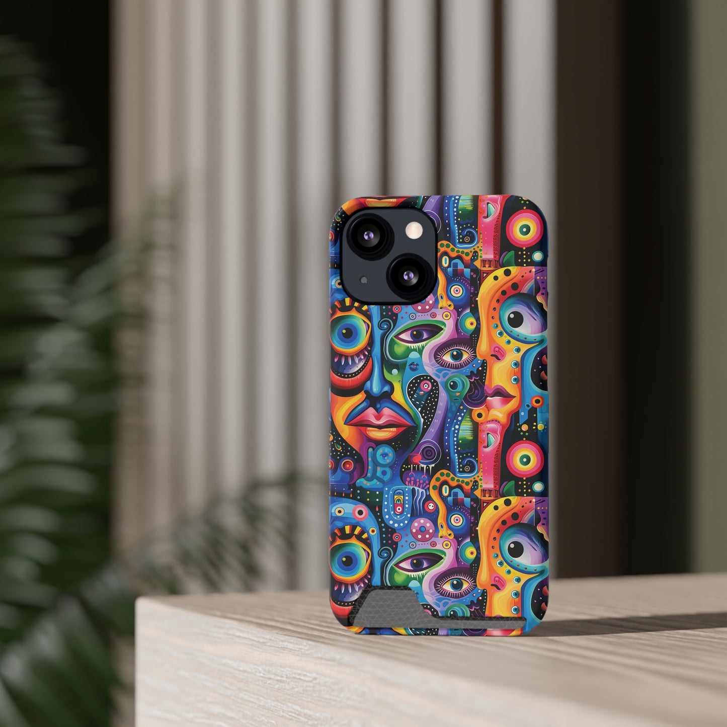 Psychedelic Visions Phone Case with Card Holder - Colorful and Stylish Design for Creatives